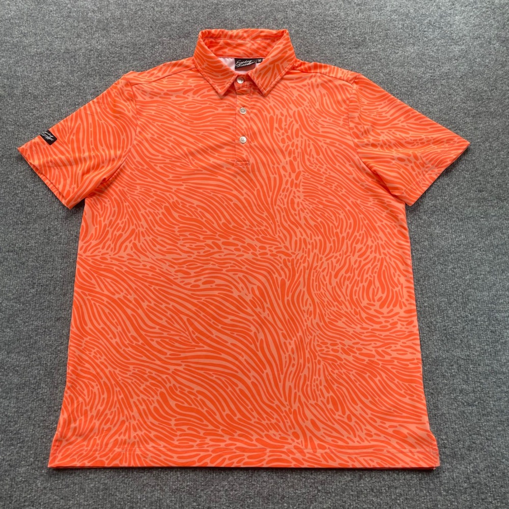 Sunday Swagger Polo Shirt Mens M Orange Abstract Swirl Performance Golf Tee